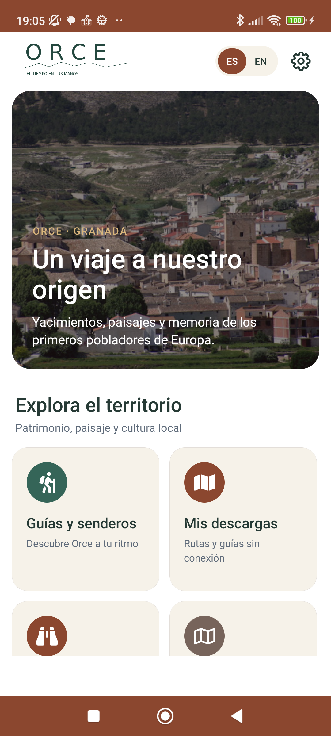 Pantalla de inicio de la aplicación Orce.