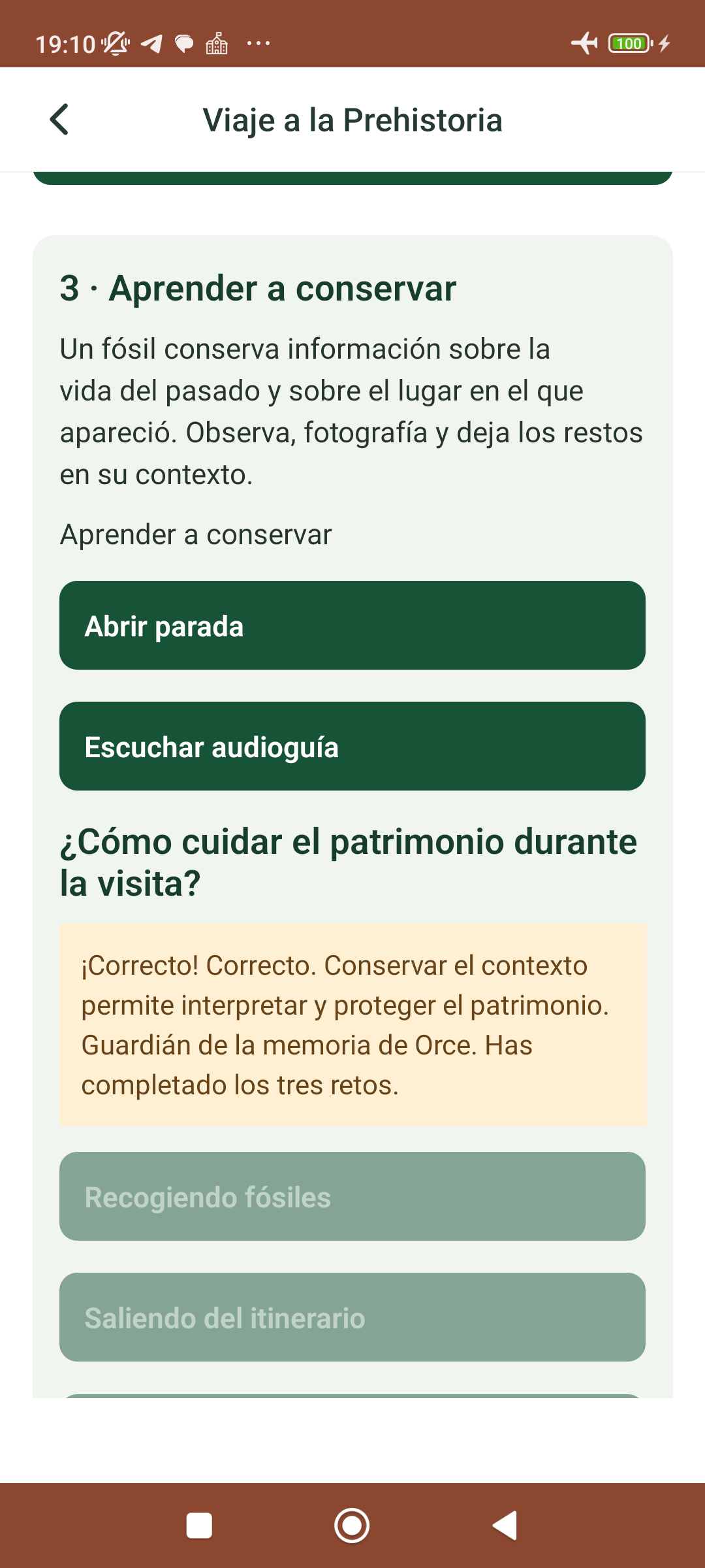 Finalización de los tres retos de Viaje a la Prehistoria.