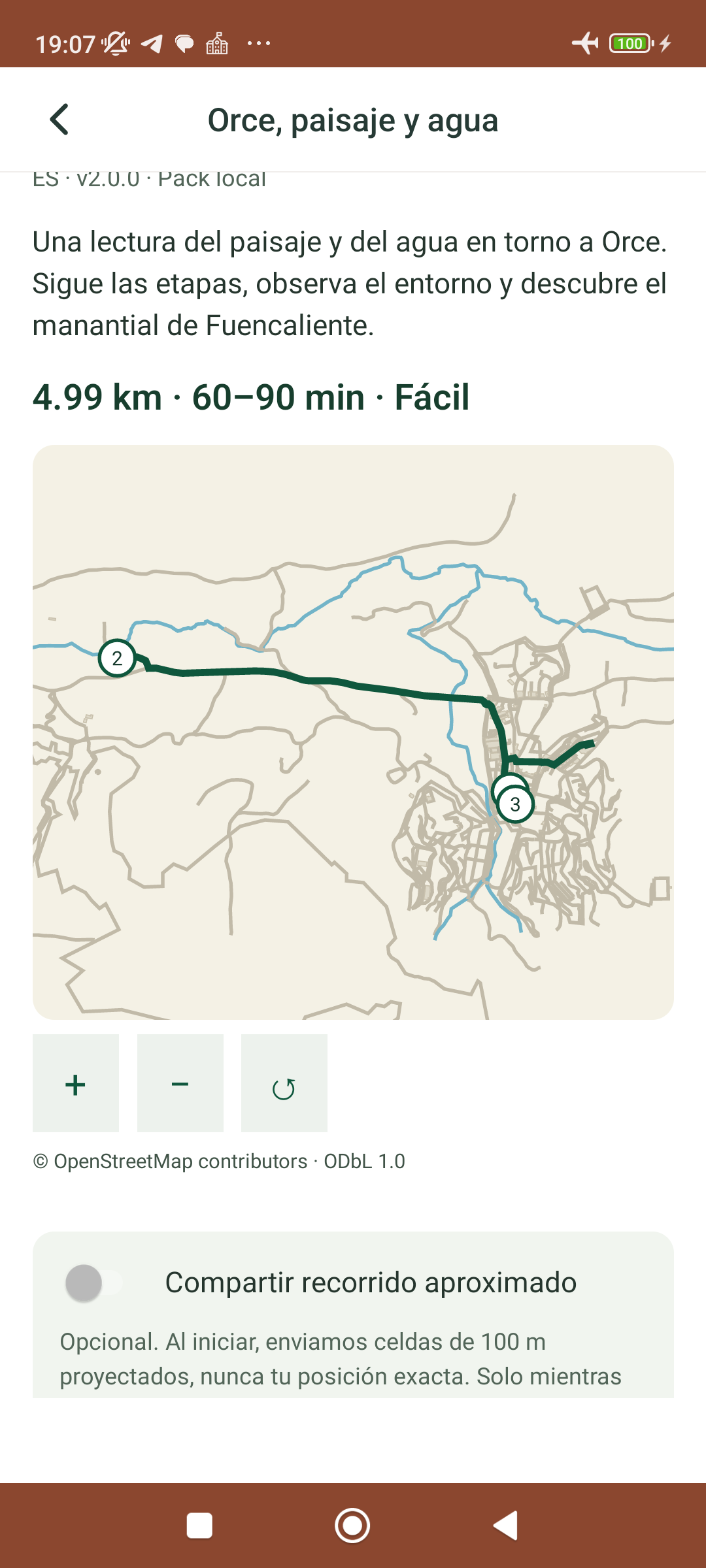 Mapa y recorrido guardados para la visita sin conexión.
