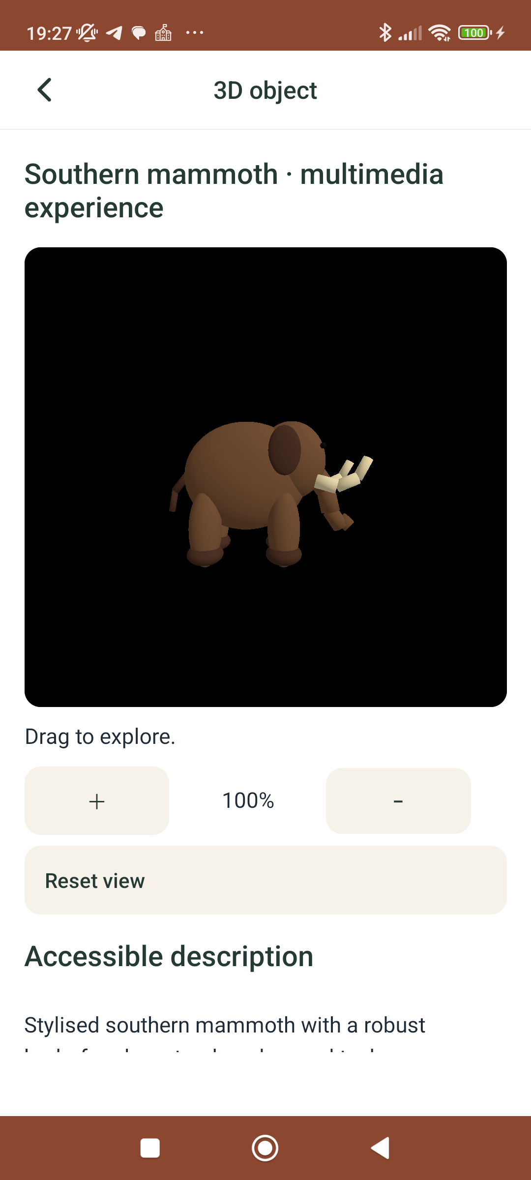 Modelo interpretativo del mamut en el visor 3D de la aplicación.